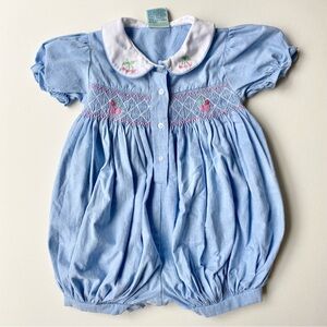 Sprockets Vintage Blue Baby Romper with Cherry Embroidered Collar Size 12M